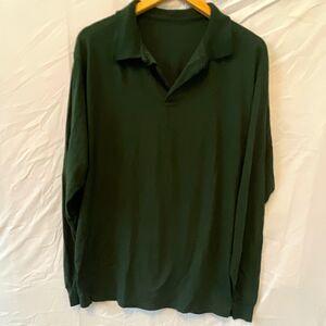 Amazon Men's Green Solid Long Sleeve Collared Pullover Polo Shirt, Size L